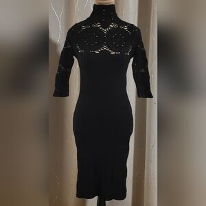 Vintage Y2K bebe Black Lace Cut-Out Bodycon Dress - Made in USA - Size M/L